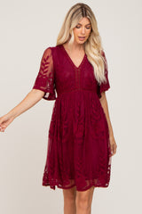 Burgundy Lace Mesh Overlay Dress