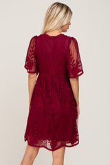 Burgundy Lace Mesh Overlay Dress