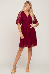 Burgundy Lace Mesh Overlay Dress