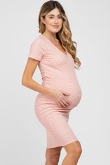 Light Pink Ditsy Floral V-Neck Maternity Dress