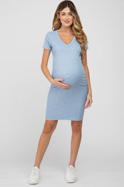 Light Blue Ditsy Floral V-Neck Maternity Dress