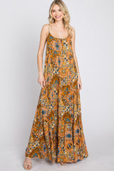 Orange Patchwork Floral Maxi Dress