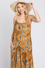 Orange Patchwork Floral Maxi Dress