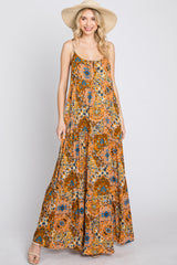 Orange Patchwork Floral Maxi Dress