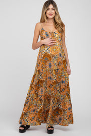 Orange Patchwork Floral Maternity Maxi Dress