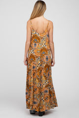 Orange Patchwork Floral Maternity Maxi Dress