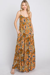 Orange Patchwork Floral Maxi Dress