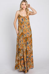 Orange Patchwork Floral Maxi Dress