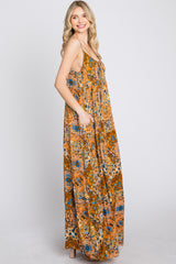 Orange Patchwork Floral Maxi Dress