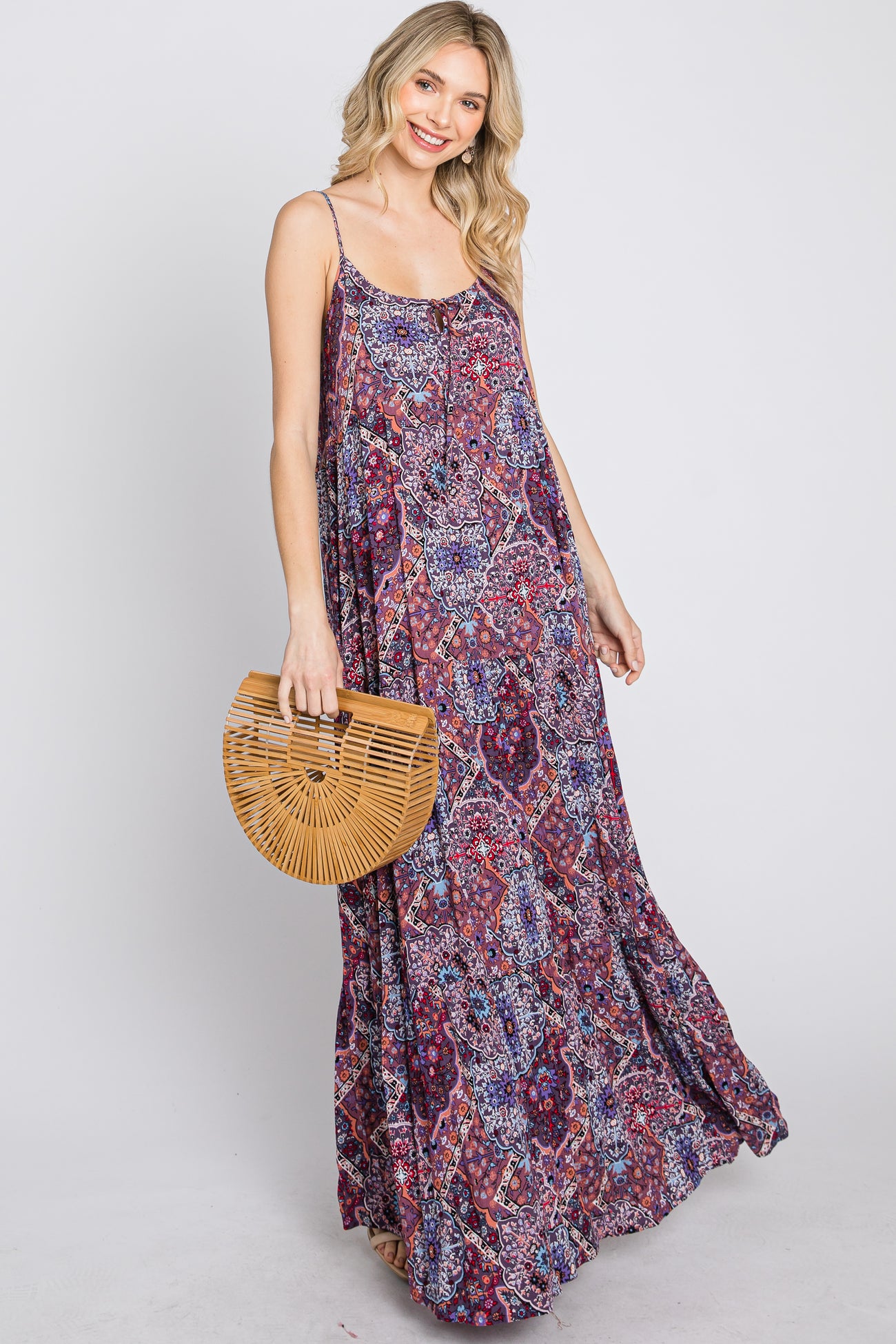 Purple Patchwork Floral Maternity Maxi Dress– PinkBlush