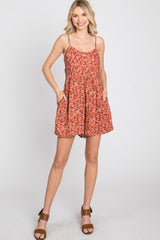 Rust Floral Cutout Back Tie Romper