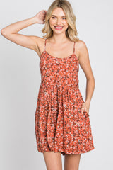 Rust Floral Cutout Back Tie Romper