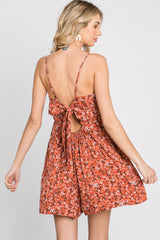 Rust Floral Cutout Back Tie Romper