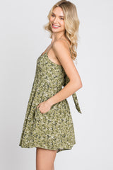 Olive Floral Cutout Back Tie Romper