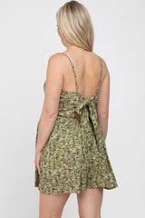 Olive Floral Cutout Back Tie Maternity Romper