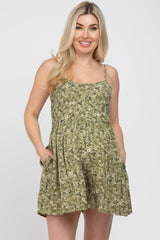 Olive Floral Cutout Back Tie Maternity Romper