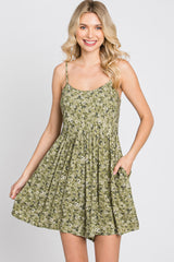 Olive Floral Cutout Back Tie Romper