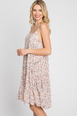 Light Pink Floral Straight Neck Tiered Dress