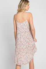 Light Pink Floral Straight Neck Tiered Dress