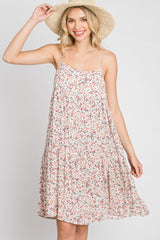 Light Pink Floral Straight Neck Tiered Dress