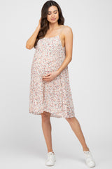 Light Pink Floral Straight Neck Tiered Maternity Dress