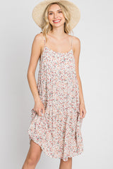 Light Pink Floral Straight Neck Tiered Dress