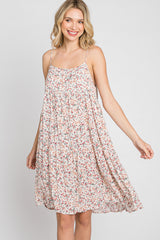 Light Pink Floral Straight Neck Tiered Dress