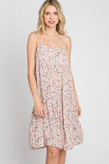 Light Pink Floral Straight Neck Tiered Dress