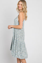 Light Blue Floral Straight Neck Tiered Dress