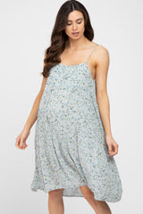 Light Blue Floral Straight Neck Tiered Maternity Dress