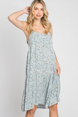 Light Blue Floral Straight Neck Tiered Maternity Dress