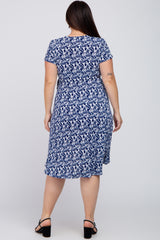 Navy Floral High-Low Hem Plus Wrap Dress