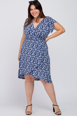 Navy Floral High-Low Hem Plus Wrap Dress