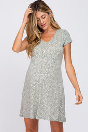 Sage Floral Button Accent Maternity Dress