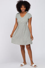 Sage Floral Button Accent Dress