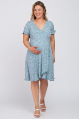 Blue Floral Plus Maternity Wrap Dress