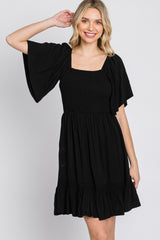 Black Smocked Tie Back Dress