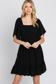 Black Smocked Tie Back Dress