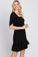 Black Smocked Tie Back Dress