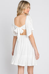 White Smocked Tie Back Dress