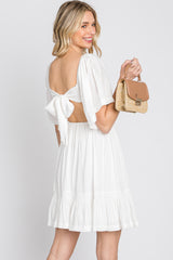 White Smocked Tie Back Dress