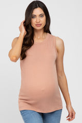 Mauve Ribbed Sleeveless Maternity Blouse