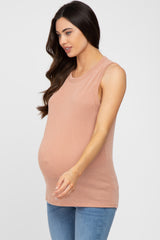 Mauve Ribbed Sleeveless Maternity Blouse