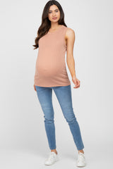 Mauve Ribbed Sleeveless Maternity Blouse