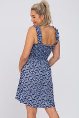 Navy Floral Sleeveless Ruffle Strap Maternity Dress