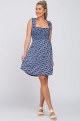 Navy Floral Sleeveless Ruffle Strap Maternity Dress