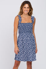 Navy Floral Sleeveless Ruffle Strap Maternity Dress