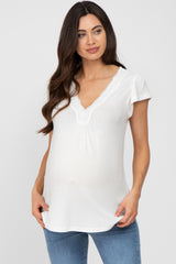 White Lace Trim Maternity Short Sleeve Top