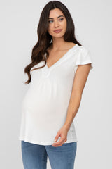 White Lace Trim Maternity Short Sleeve Top