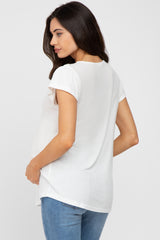 White Lace Trim Maternity Short Sleeve Top